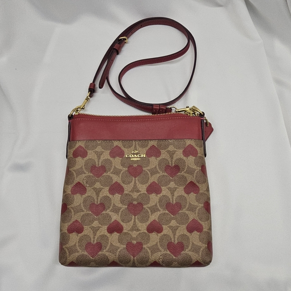 Coach Heart Print Crossbody Brown Red Signature - Picture 9 of 9